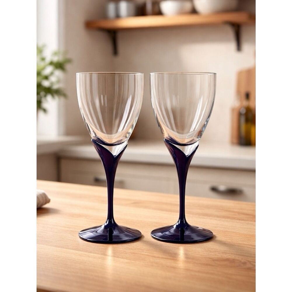 ALEXANDRA-BLACK STEMWARE by MIKASA (2) WATER GLASSES LIKE NEW CONDITION